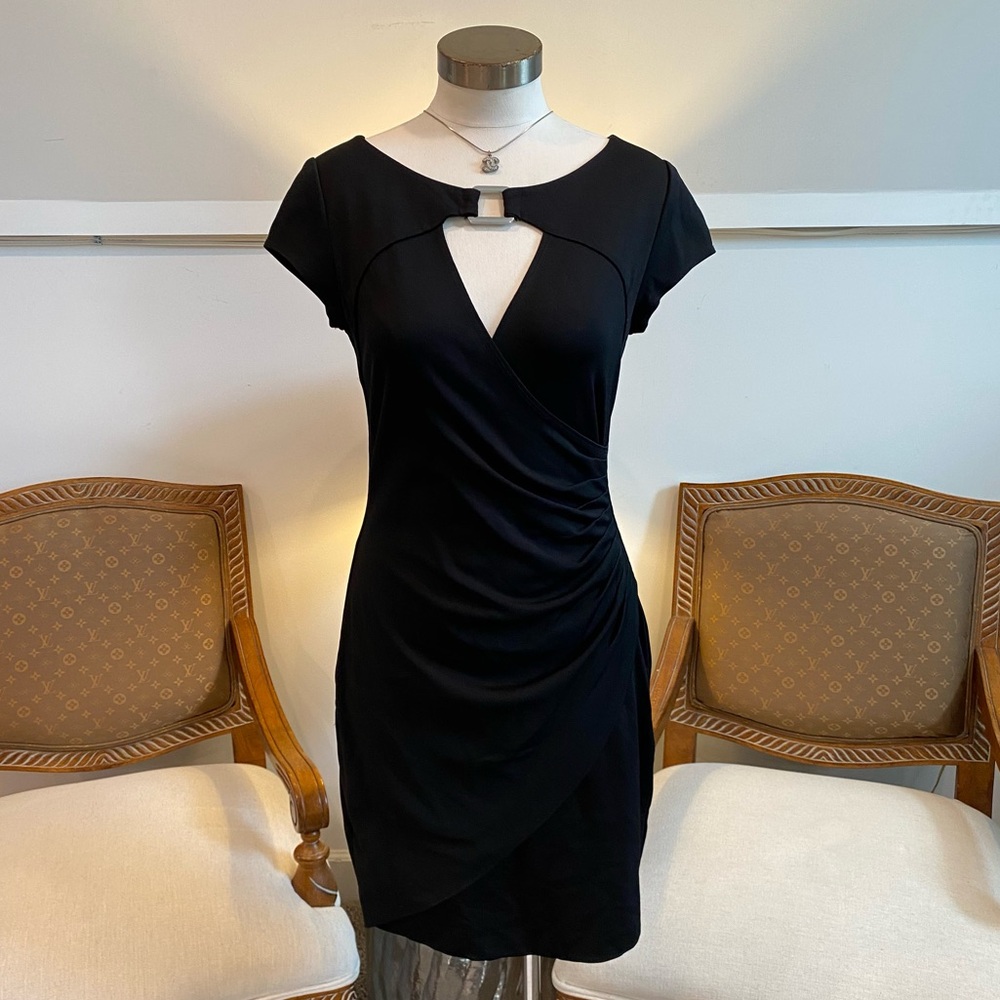Vintage Cache Elegant Black Cut-Out Mini Dress, Office Chic, Homecoming, Size M